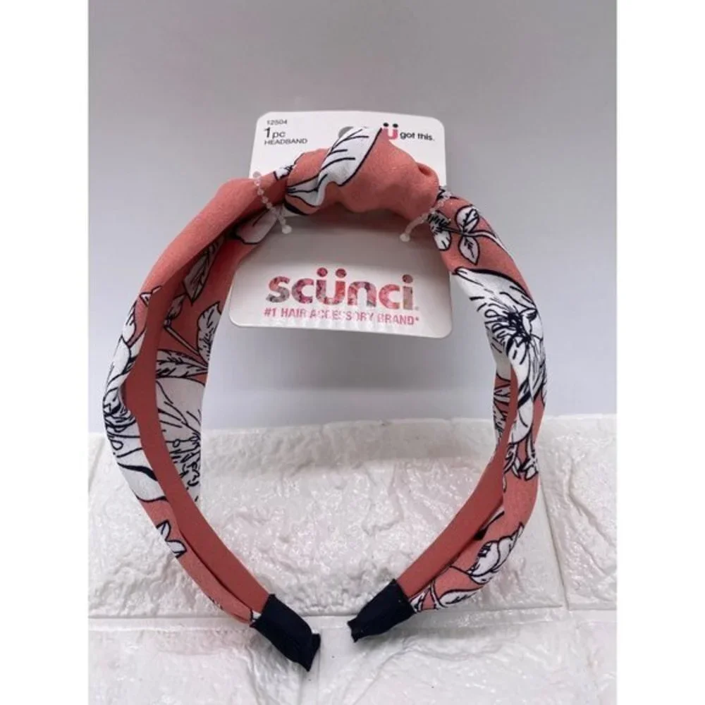 Scunci Pink Floral Tropical Headband Pink White‎ Black 1 Inch Wide New